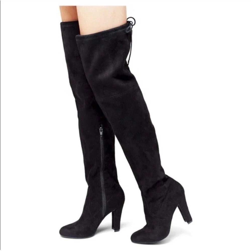 Mossimo Mariah Black Over the Knee Microsuede Block Heel Zipper Tie Boots NWT